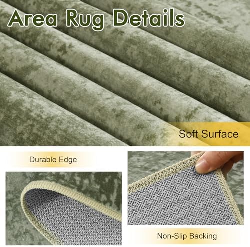 5x7 Ft Abstract Washable Area Rugs for Living Room Green - Image 6