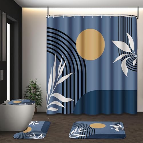 Bathroom Sets with Shower Curtain and Rugs, Set of 4, Boho Modern by Tayney