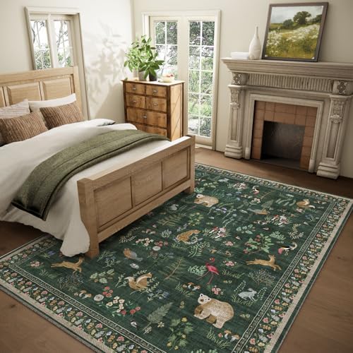 Machine Washable Rugs for Living Room: 6x9 Area Rugs for Bedroom Vintage Rugs Stain Resistant Non Slip Low Pile Soft Carpet Rug for Kitchen Dining Room Farmhouse Nursery Kids Room Indoor - Image 2