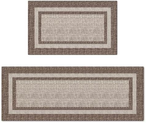 Artoid Mode Brown Rectangle Plaid Kitchen Mats Set of 2-17x29 + 17x47 by ArtoidMode