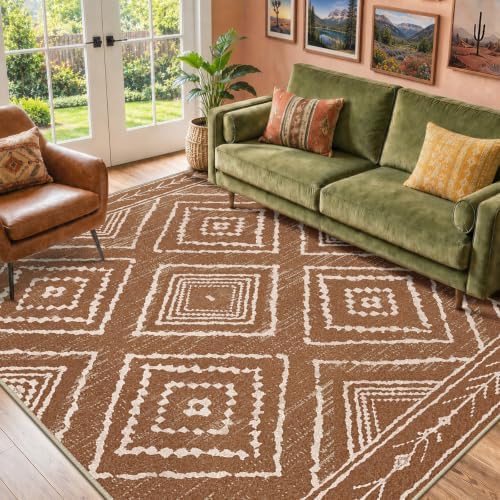 BESTSWEETIE 5'x8' Washable Area Rug for Living Room Bedroom Yellowbrown by BESTSWEETIE