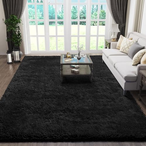 Ophanie Black Rugs for Living Room, Fluffy Furry Shaggy Fuzzy Area Rug, 5x8 Carpets for Bedroom Shag Plush Soft Large, Kids Home Decor Aesthetic with Over 99 pcs Pile fibers by Ophanie