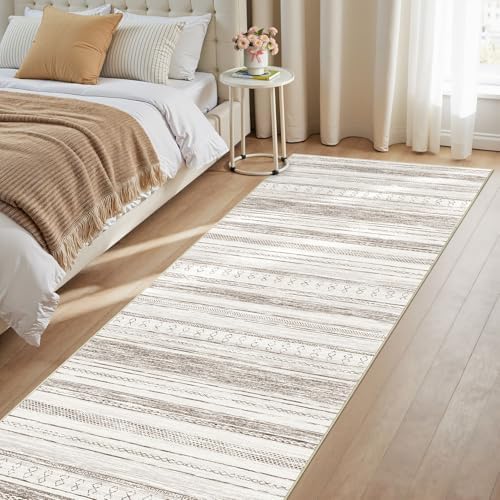 Tortania Area Rug 3x8 Runner Rugs - Washable Soft Neutral Boho Moroccan Farmhouse Rug Indoor Floor Carpet for Living Room Bedroom Kitchen Entryway Under Dining Table Home Office Decor - Cream Brown - Image 3