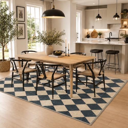 8x10 Checkered Area Rug for Living Room, Soft Low Pile Black & Taupe rugs - Image 4