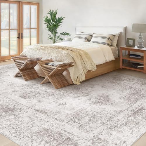 XLUEZ Area Rug 10x14 Living Room Rug, Machine Washable Vintage Distressed Medallion Rug Non-Slip Soft Low Pile Large Indoor Rugs for Bedroom Kitchen Dining Room Office(Grey,10'x14') - Image 3