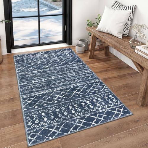 KUTA 3x5 Entryway Rug Navy Blue Vintage Boho Washable Area Rug by KUTA