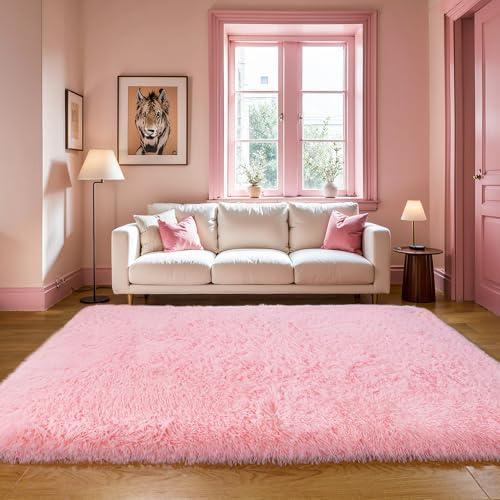 KICHOWUA 4x6 Thick Pink Fluffy Shag Plush Washable Rug for Girls Bedroom - Image 6