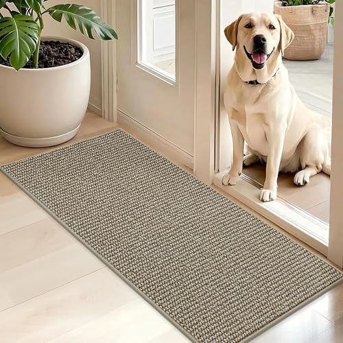 BEQHAUSE Dirt Trapper Door Mat 20" x 48", Non-Slip Washable, Light Beige by BEQHAUSE