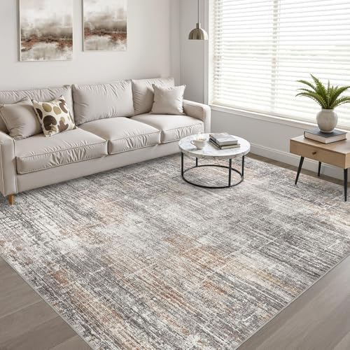 LOONGRUG 10x14 Area Rugs Washable Neutral Modern Living Room Rug Gray Rust - Image 6