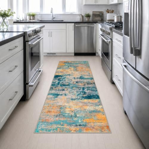 2.6x8 Washable Runner Rug：Modern Abstract Soft Carpet Rosy Haze - Image 4