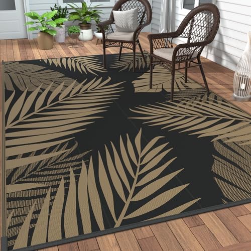 GENIMO Outdoor Rug, Waterproof Plastic Rugs 9'x18' for Camping Black Brown by GENIMO