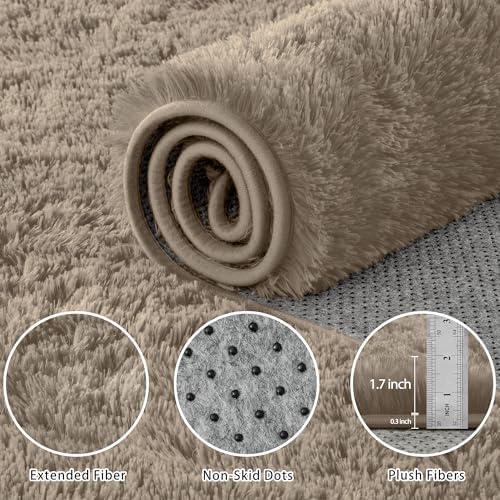 6x9 Area Rug for Living Room,Grey Camel Fluffy Shag Non-Slip Bedroom Rugs - Image 6