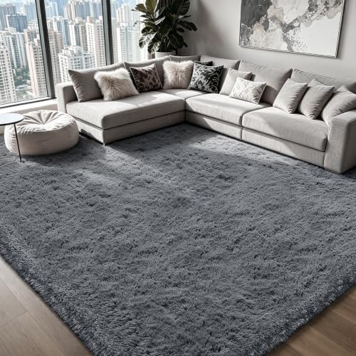 Shag Area Rugs for Bedroom Living Room,5X8 Ultra Soft Fluffy Area Rugs for Dorm,Indoor Carpet Plush Rugs for Home Decor,Dark Grey by Boshengya