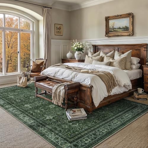 Schweek 8x10 Washable Area Rugs Vintage Non Slip Carpet for Bedroom Green - Image 3