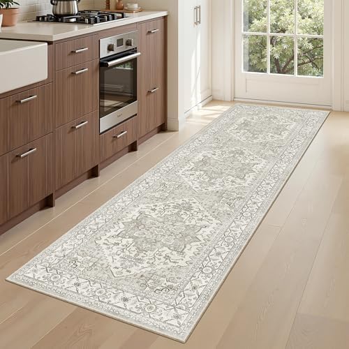2x6 Runner Rug Non Slip,Neutral Kitchen Entryway Runner Beige Indoor Mat - Image 6