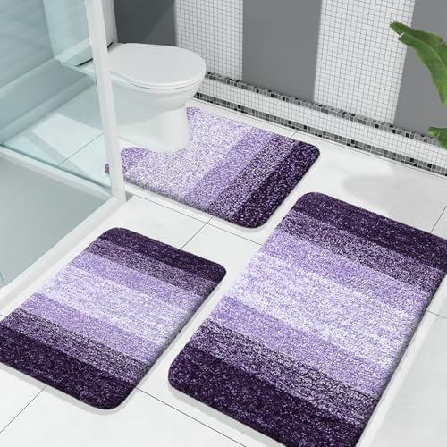 OLANLY Microfiber Bathroom Rugs Sets 3 Piece, Absorbent Bath Mats, Violet by OLANLY
