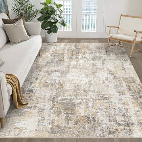 LOONGRUG 6x9 Area Rug Washable Neutral Modern Rug for Living Room Gray Gold by LOONGRUG