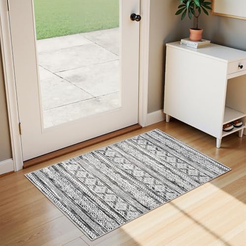 Tortania Area Rug Living Room Rugs - 2x3 Washable Soft Neutral Boho Moroccan Farmhouse Mat Indoor Floor Carpet for Bedroom Hallway Entryway Kitchen Home Office Decor - Black White - Image 7