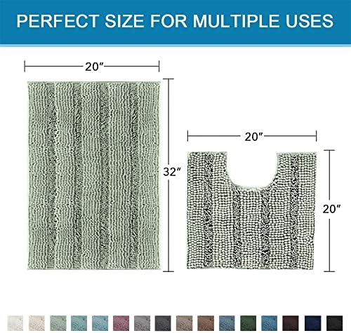 H.VERSAILTEX Bathroom Rugs Bath Rug Set 2 Piece Bathroom Contour Rug Toilet Mat Sets Non Slip Contour Bath Rug Ultra Thick Water Absorbent Striped Bath Mats Washable(20" x 32" Plus 20" x 20" U, Sage) - Image 2
