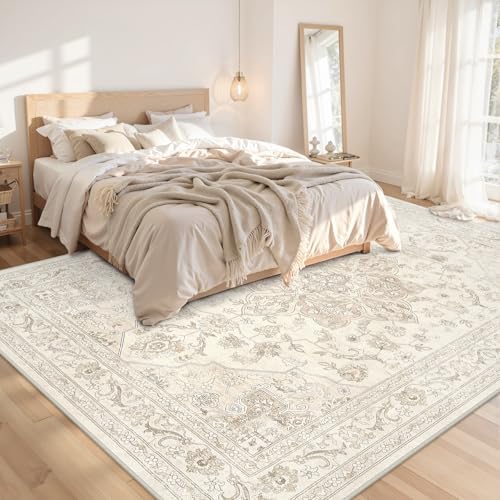 10x12 Area Rugs Living Room: Bedroom Washable Carpet Beige White - Image 2