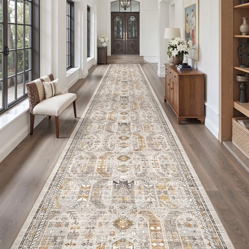 Madane Hallway Runner Rug 3x20 Washable Kitchen Runners 20ft, Brown/Gold - Image 4
