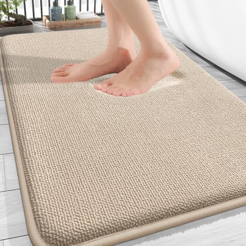 OLANLY Thick Memory Foam Bathroom Rugs 32x20, Absorbent Bath Mat, Beige by OLANLY