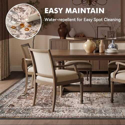8x10 Area Rugs for Living Room Rug Brown Bedroom Rug Carpet Washable Neutral Vintage Dining Room Rugs for Under Table Soft Comfortable Non Slip - Image 3