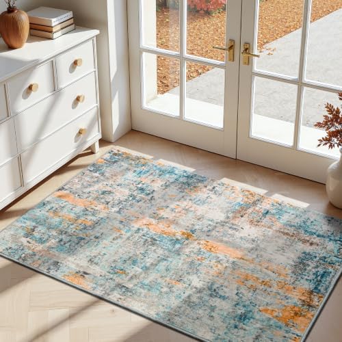 Entrance Rugs Indoor 2x4 Blue Entry Rug Washable Abstract Black Small Area Rug Non-Slip Low Pile Throw Rugs for Entryway, Kitchen Floor, Front Door Indoor Door Mat, Bathroom, Bedroom Bedside - Image 2
