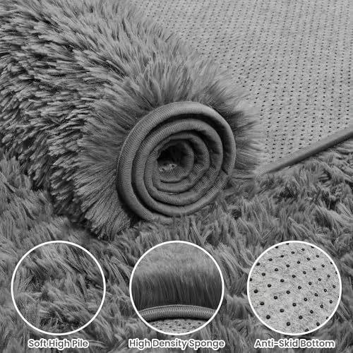 5x8 Fluffy Shag Area Rugs for Living Room Bedroom: Soft Carpet Light Gray - Image 5