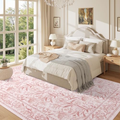 DUKINO 6x9 Area Rug Vintage Floral Washable Rugs for Living Room Light Pink - Image 5