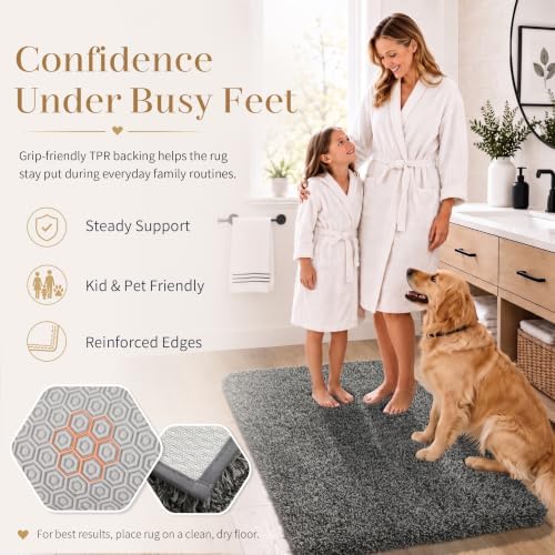 Yimobra Bathroom Runner Rug Non Slip, Bath Mat,60x24, Light Gray&Black Gray - Image 5