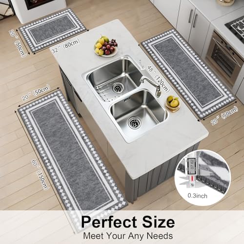 HEBE Boho Kitchen Rugs Set of 3, Non Slip Washable Kitchen Mats for Floor - Image 2