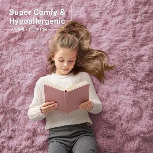 OLANLY Area Rugs for Living Room Bedroom, Machine Washable 4x5.9 ft Soft Fluffy Shaggy Bedside Rug, Indoor Floor Carpet for Kids Girls and Boys, Dorms, Nursery Rooms, Home Decor Aesthetic, Blush - Image 6