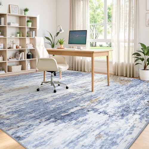9x12 Area Rug for Living Room, Abstract Washable Large Rugs, Light Blue - Image 6