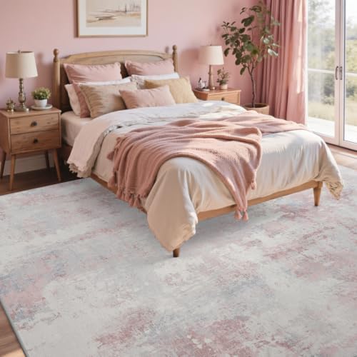 9x12 Ft Abstract Washable Area Rugs for Living Room Dusty Pink - Image 4