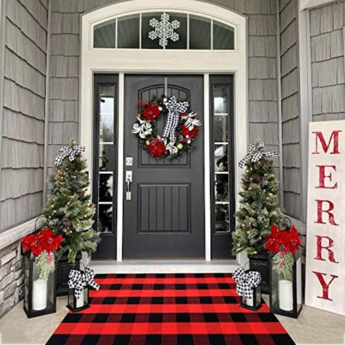 Red and Black Plaid Rug, 3'x5' Check Outdoor Front Door Decorative Mat, Cotton Woven Rug for Layered Door Mats Washable Carpet for Porch, Entryway, Farmhouse, Christmas, Halloween - Image 6