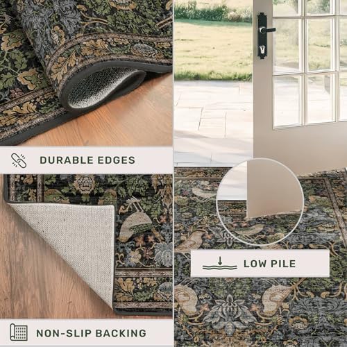 Floral Kitchen Runners - 2x7 Long Runner Rug for Hallway Bathroom Laundry Room Bedroom Beside Bed Entryway, Boho Birds Leaves Patterned Non Slip Low Pile Washable Rugs - Image 4