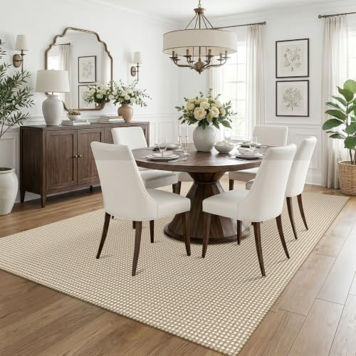 KOZYFLY Washable 5x7 Living Room Rug, Non Slip Woven Area Rugs, Braided Floor Carpet for Entryway, Kitchen, Bedroom, Dining Room, Office, Cotton Rug Indoor Decor, Oatmeal Beige - Image 2