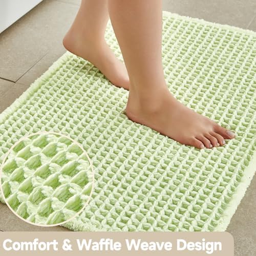 TYUU Waffle Bath Mat, Boho Bathroom Rugs Non Slip, 48x24 Pale Green - Image 3