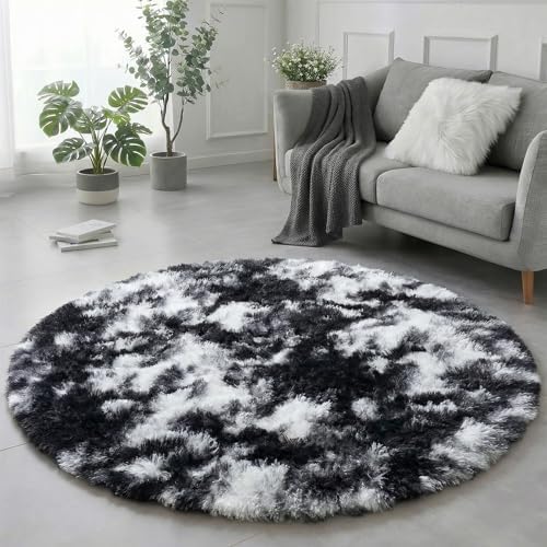 Amdrebio Black White Grey Circle Area Rug 5Ft for Bedroom Living Room Dorm - Image 4