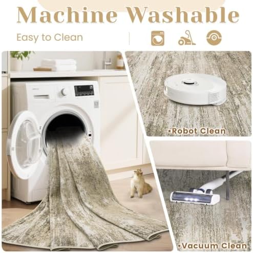 Washable Rug 8x10 Area Rugs for Living Room: Large Neutral Soft Rug Abstract Non Slip Low Pile Modern Carpet for Bedroom Kitchen Nursery Office Dining Room Indoor (Brown, 8'x10') - Image 3