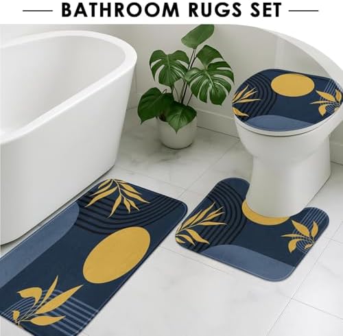 Boho Bathroom Sets with Shower Curtain and Rugs, Set of 4 Abstract - Image 5