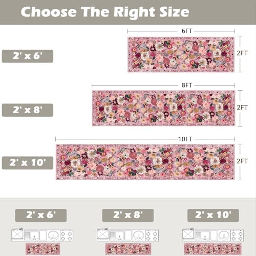 Pink Floral Hallway Runner Rug 2x6 for Bedroom Kitchen - Image 2