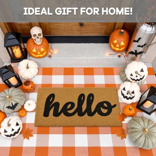 IOHOUZE Fall Buffalo Plaid Outdoor Rug 3x5, Washable, Orange White - Image 3