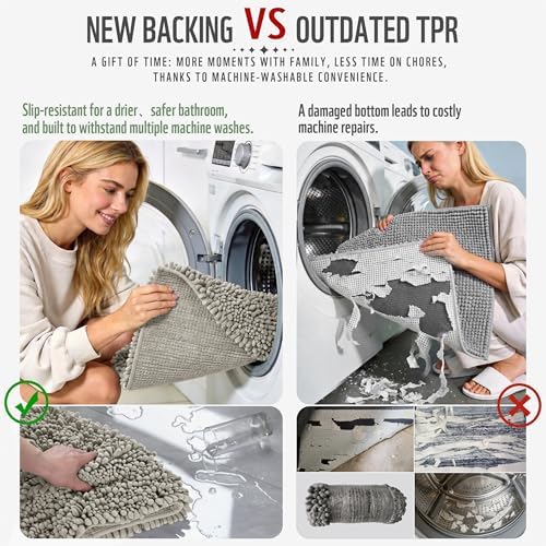 Yimobra Long Bathroom Rugs Non Slip Washable 44x24 Inch - Ultra Soft Absorbent Chenille Bath Mat, Quick Dry Shaggy Floor Carpet for Tub Shower, Sand Home Decor Accessories - Image 3