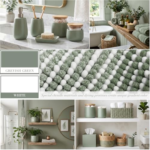 BSICPRO Large Bathroom Rugs Runner, 22x60 Striped Bath Mats, Greyish Green - Image 3