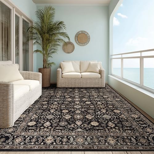 Ruaruarug Washable Area Rug 10×14 for Living Room, Ultra Soft, Black Gold - Image 3