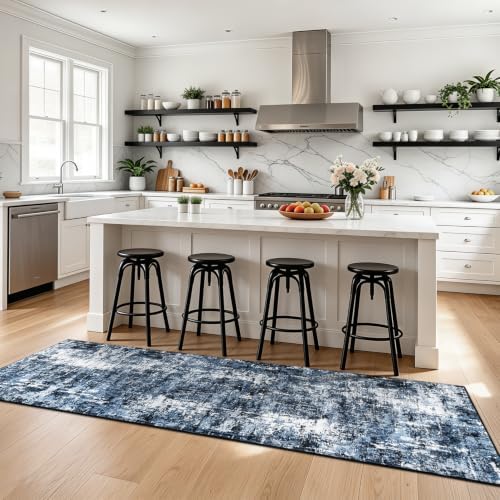 Rugflix 2'6"x8' Runner Rug for Hallway, Washable Navy Blue Long Runners - Image 2