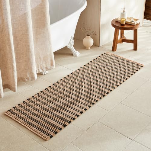 TYUU Waffle Runner Rug Bathroom, Long Boho Bath Mat, 72x24 Black & Khaki by TYUU