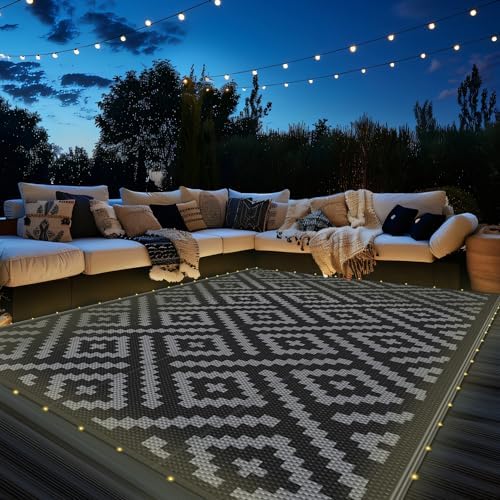 GENIMO Outdoor Rug, Waterproof Plastic Rugs for Patio, 6'x9' LED Dark Grey by GENIMO